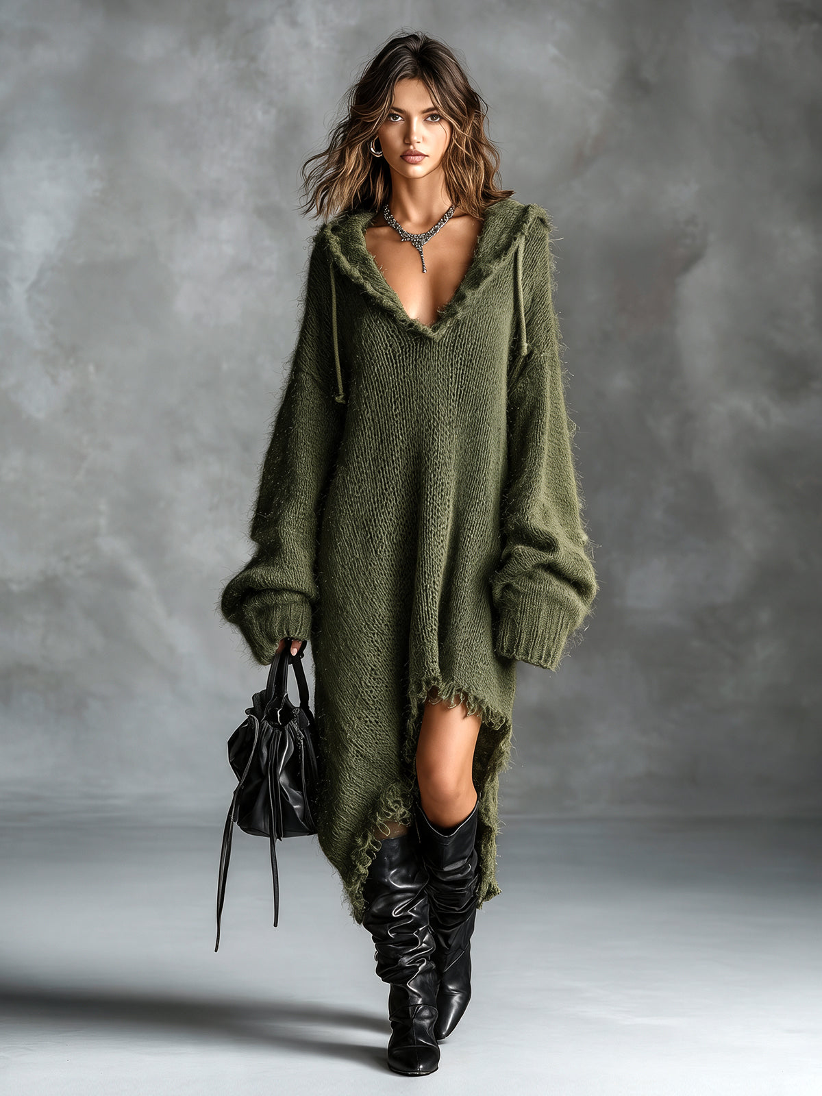 Sixtine | Robe midi à capuche coupe oversize