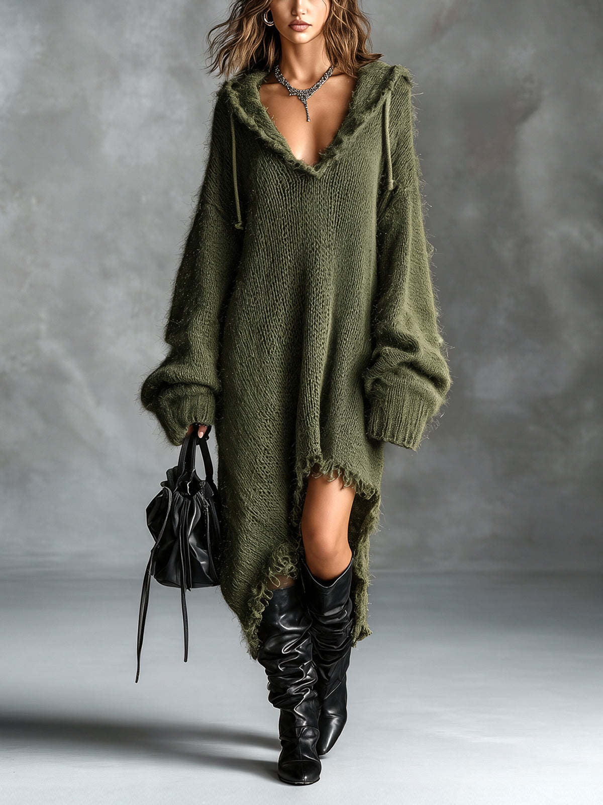 Sixtine | Robe midi à capuche coupe oversize