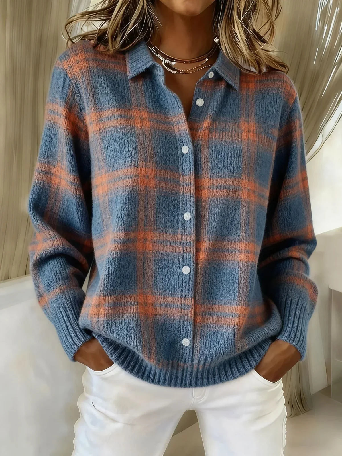 Candela | Veste en Tricot à Carreaux