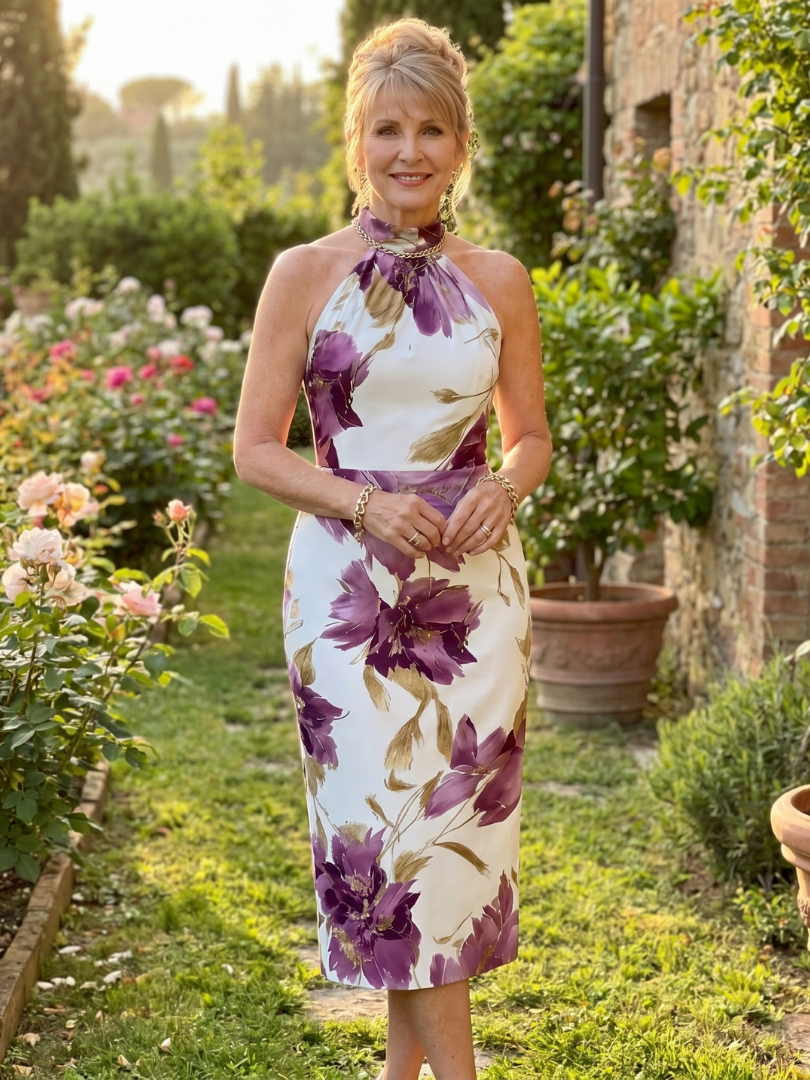 Élodie | Robe Midi Halter à Imprimé Floral