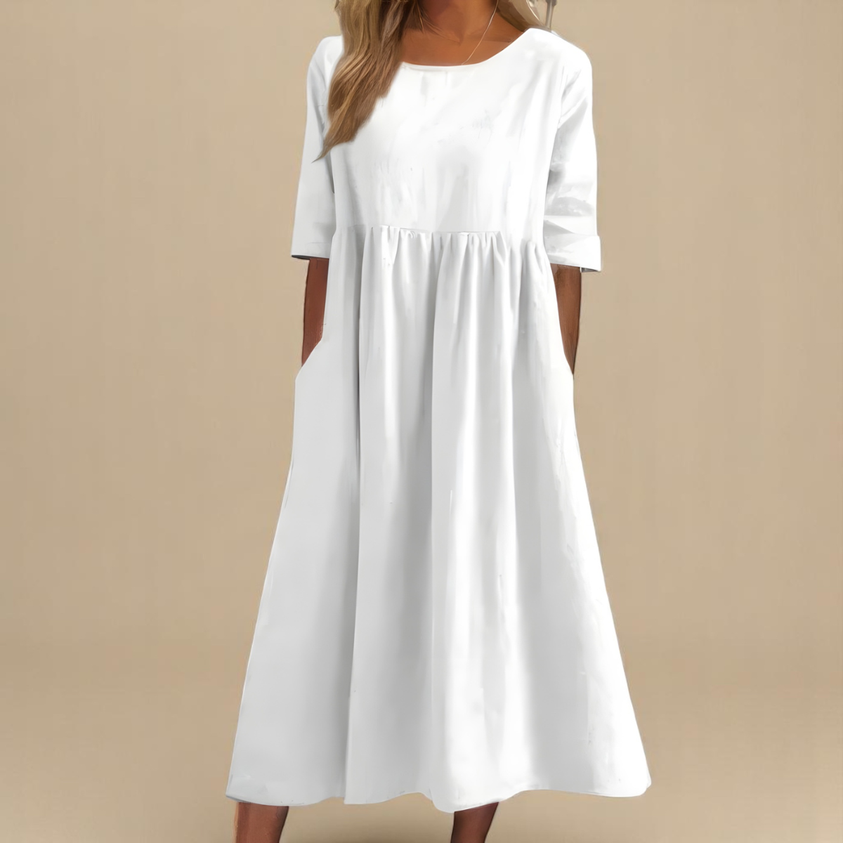 Elana | Robe midi ample à manches mi-longues