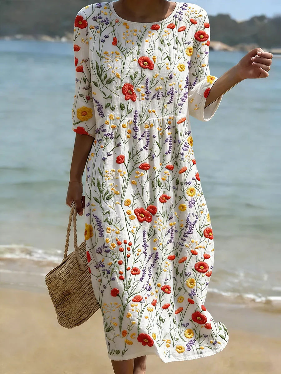 Céline | Robe midi fluide avec broderies