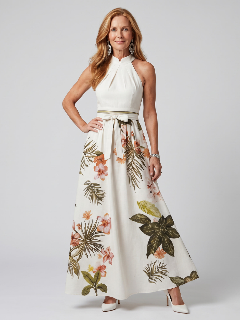 Claire | Robe Maxi Halter avec Drapé Élégant