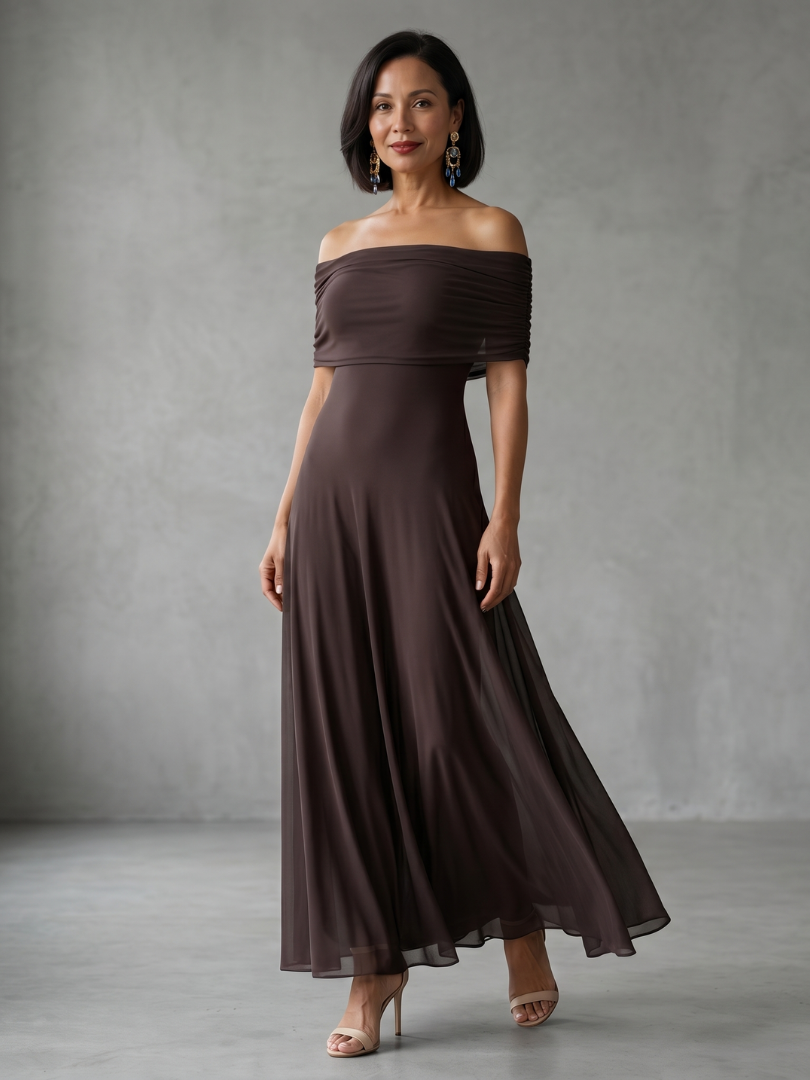 Clémence | Midi Robe Drapée Épaule Nue