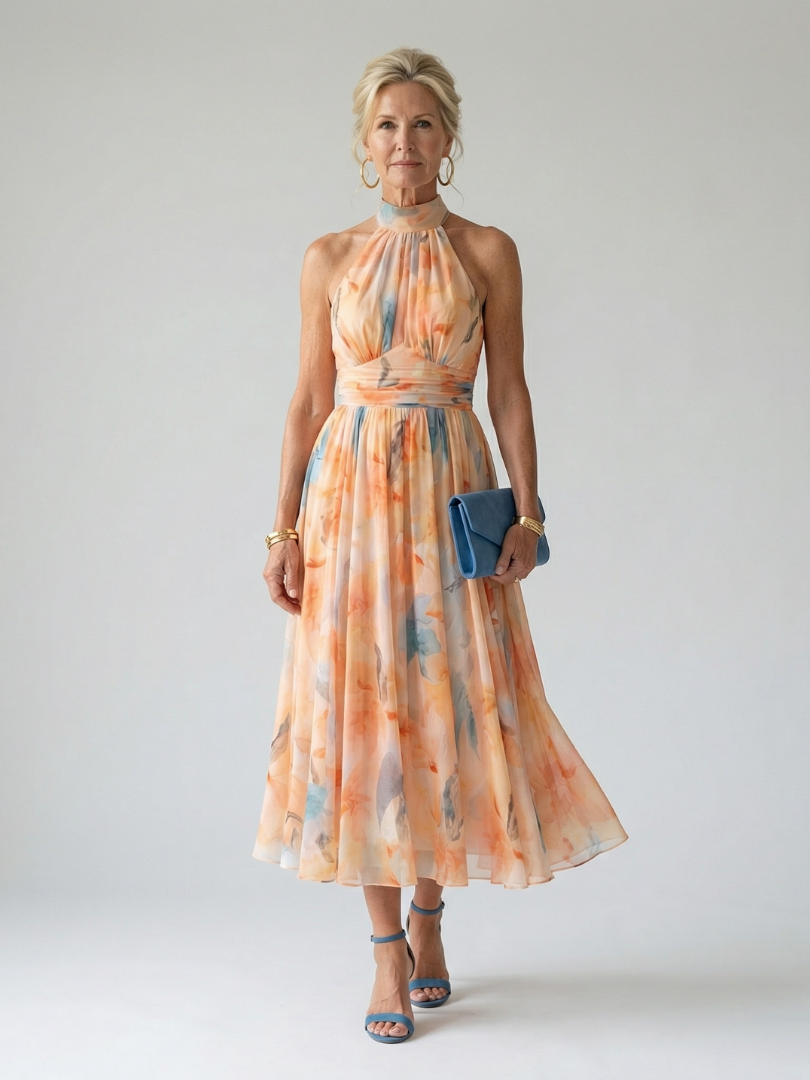 Chloé | Robe Midi Halter Élégante