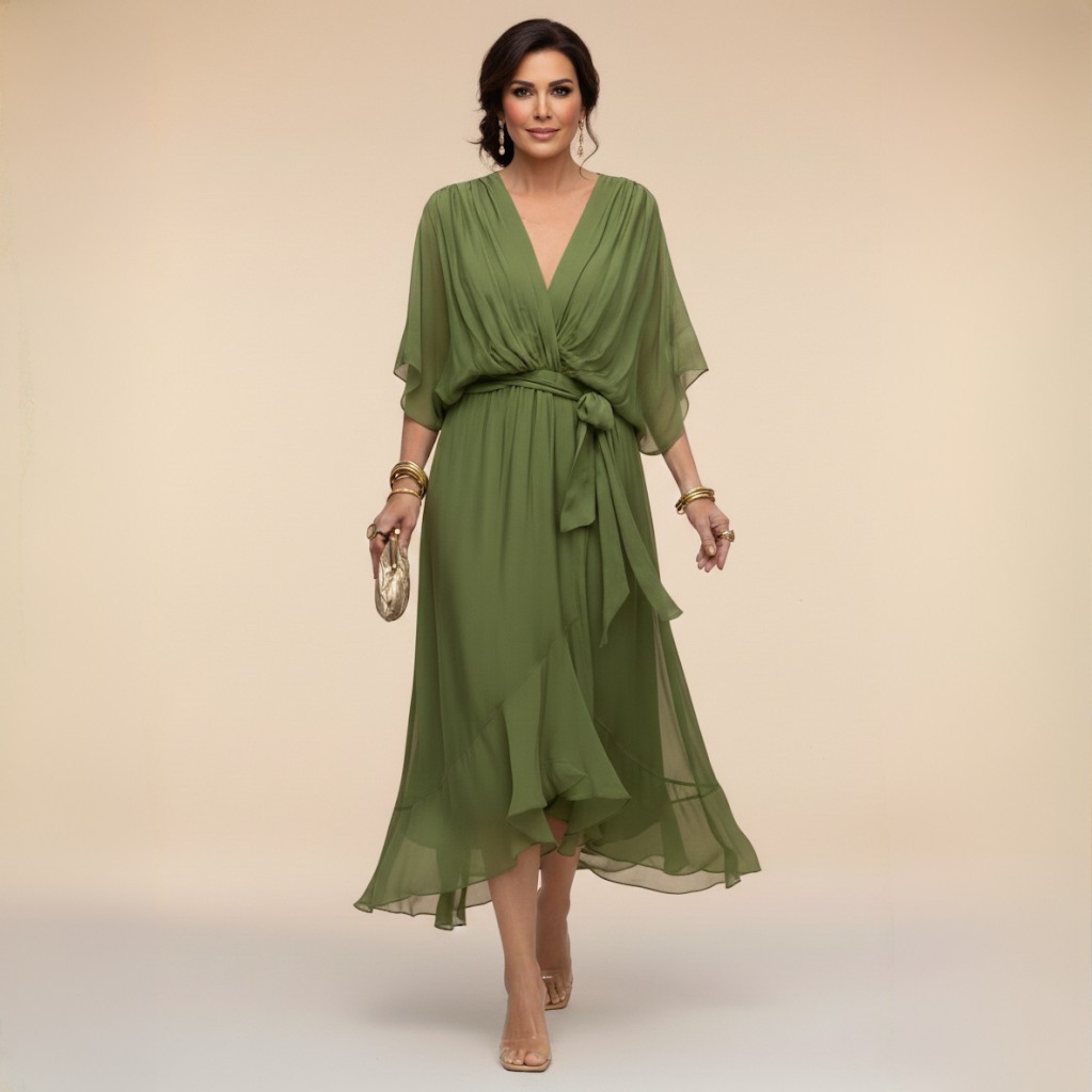 Valérie | Robe midi fluide cache-cœur