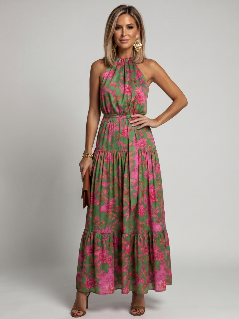 Élodie | Robe Midi Fluide à Encolure Halter