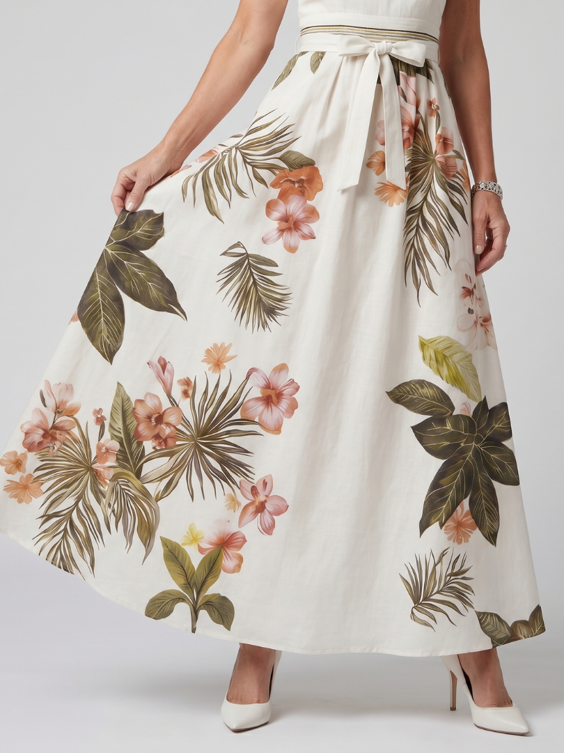 Prairie | Robe maxi à panneaux botaniques et col halter drapé