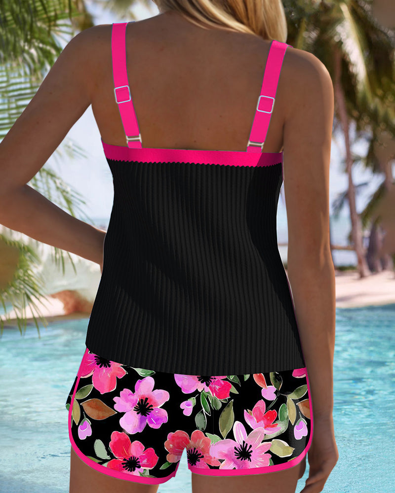 Lyséa | Tankini côtelé avec short fleuri