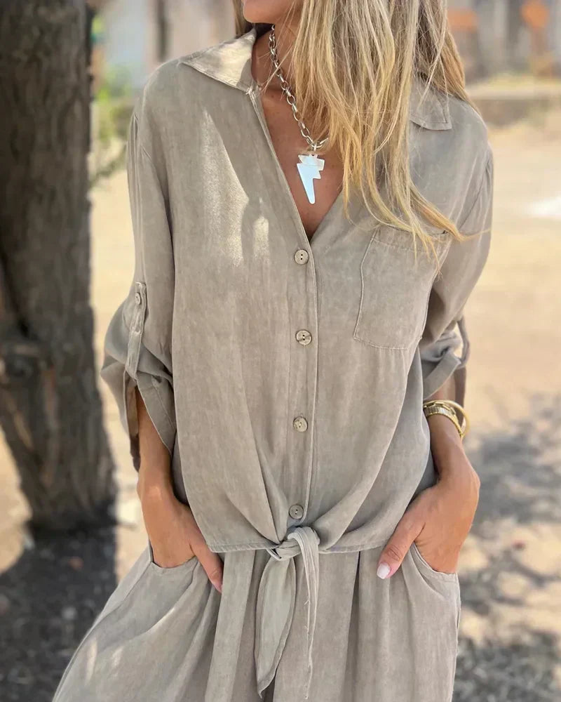Nura | Casual linnen set met wide leg broek