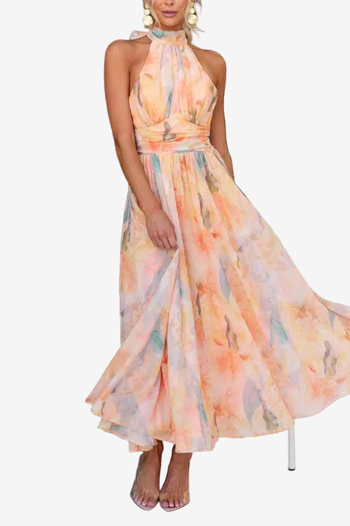 Aurélie | Robe longue fluide à col halter