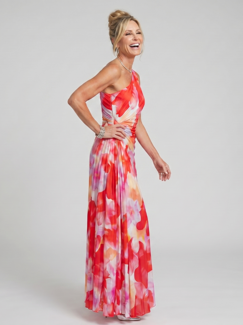 Céleste | Robe Midi à Une Épaule Plissée