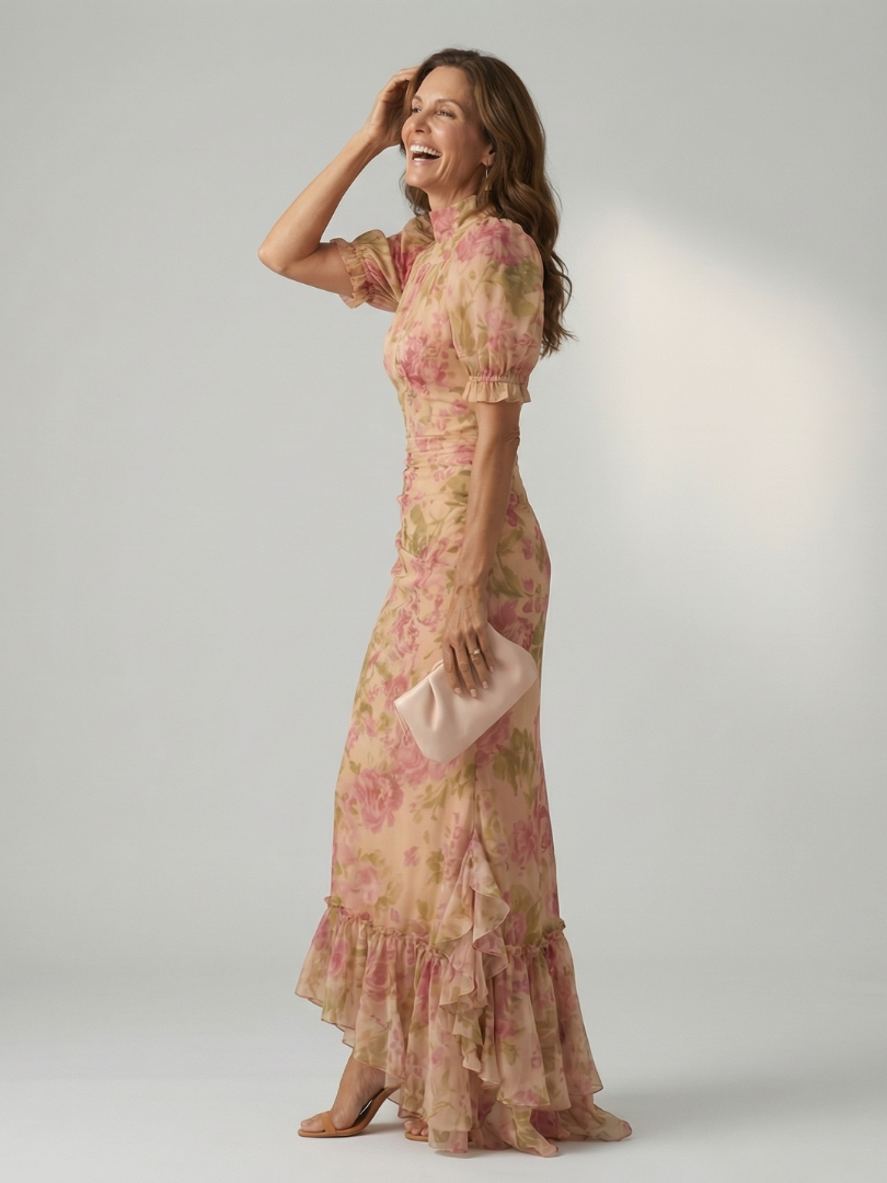 Céleste | Robe Maxi à Col Montant Élégant
