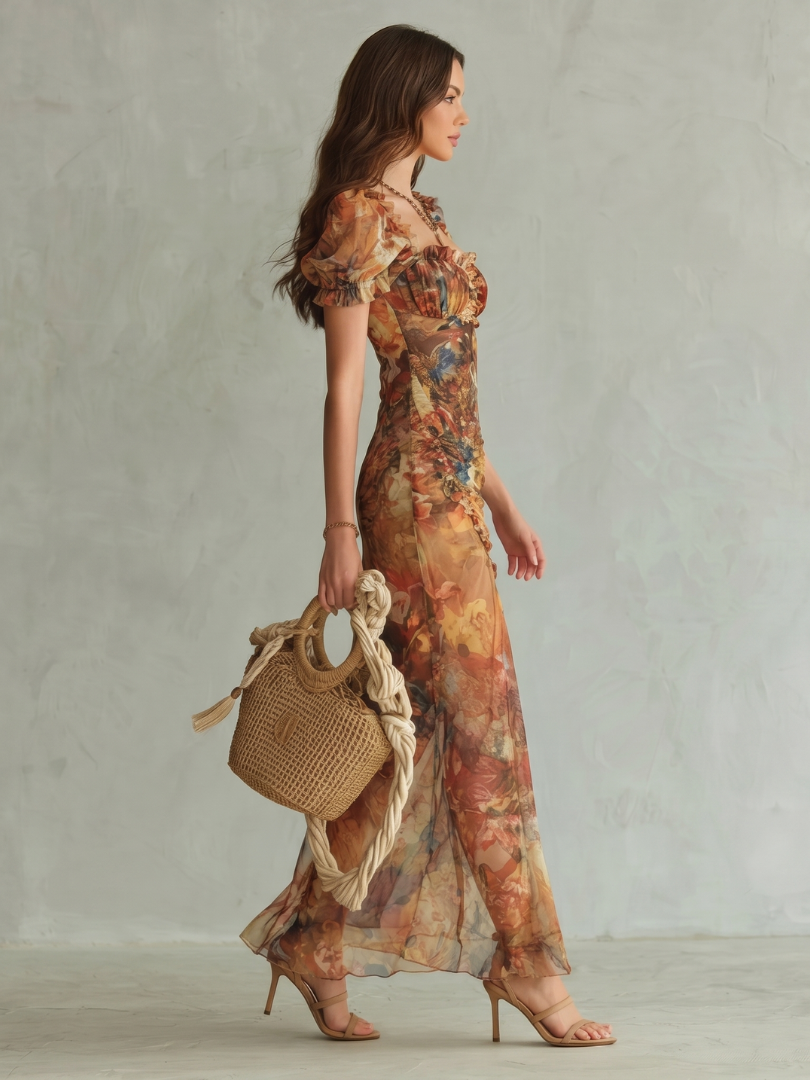 Chloé | Robe midi fluide à manches volantes