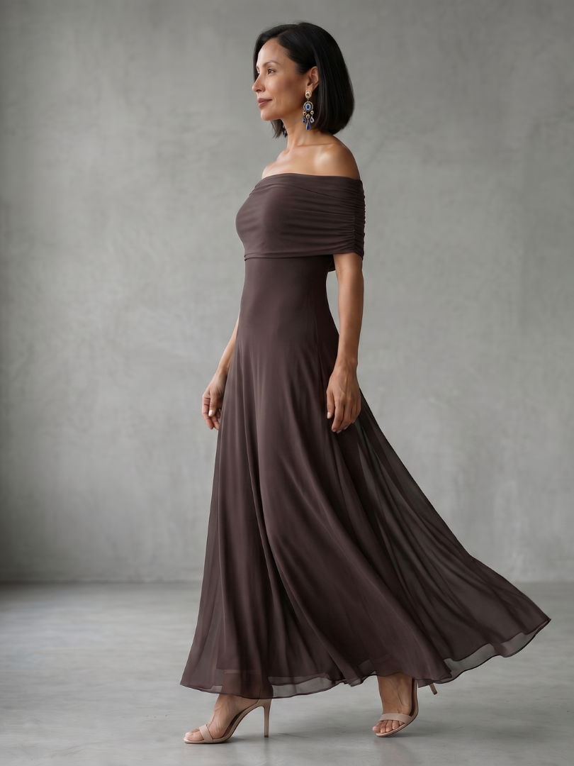 Juin | Robe Midi Drapée à Épaule Dégagée