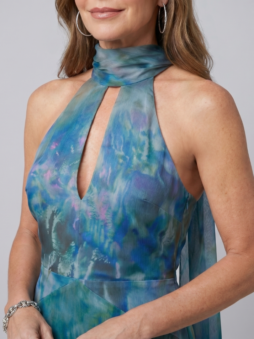 Éloise | Robe Maxi Halter avec Écharpe Transparente