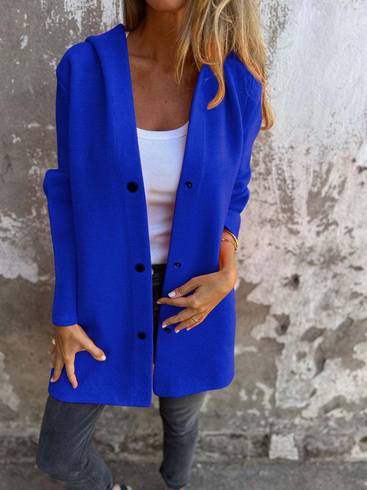 Clothilde | Long cardigan à capuche boutonné