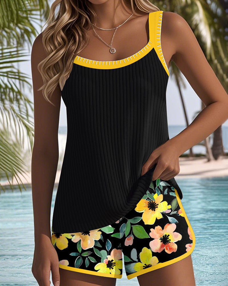 Lyséa | Tankini côtelé avec short fleuri