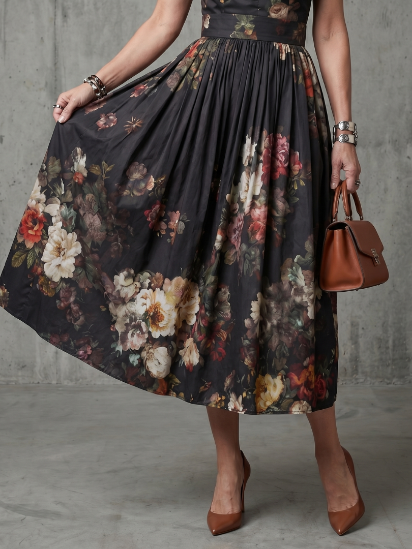 Clara | Robe Midi Plissée à Col Haut