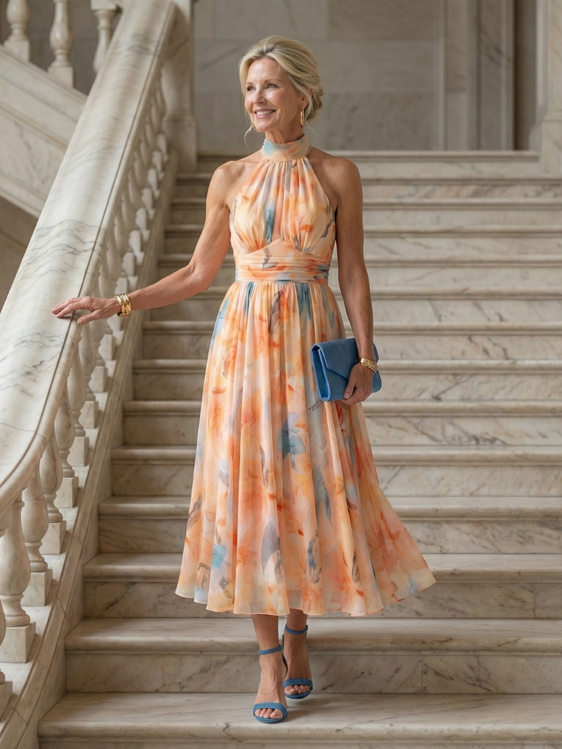 Chloé | Robe Midi Halter Élégante