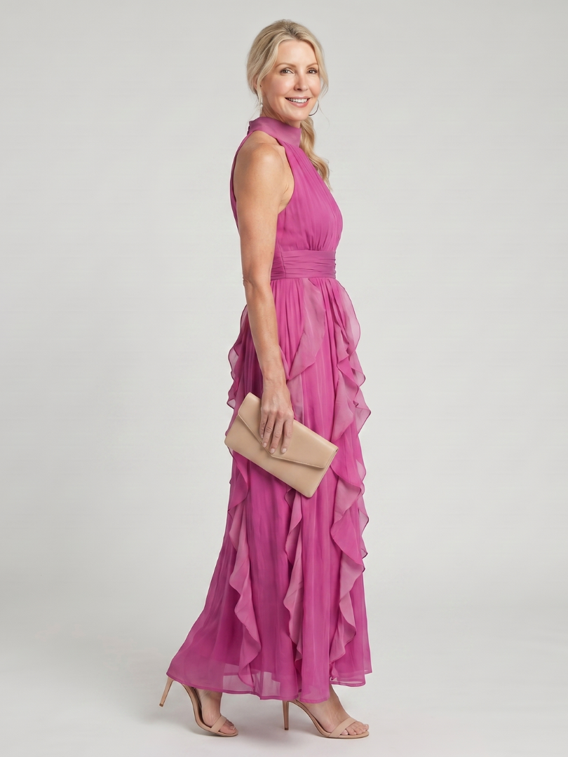 Élodie | Robe Maxi à Col Halter avec Volants
