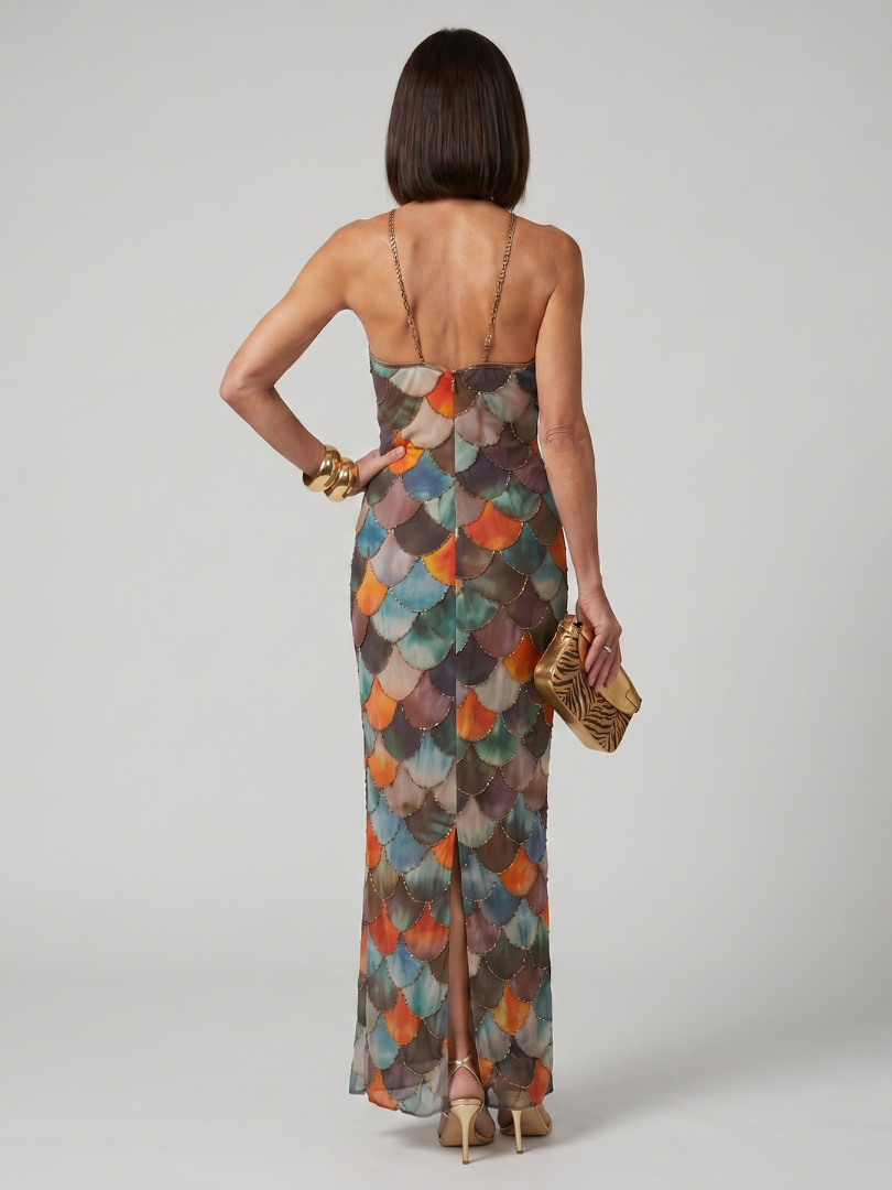 Larkin | Robe Maxi Ajustée à Motif Écailles Multicolores