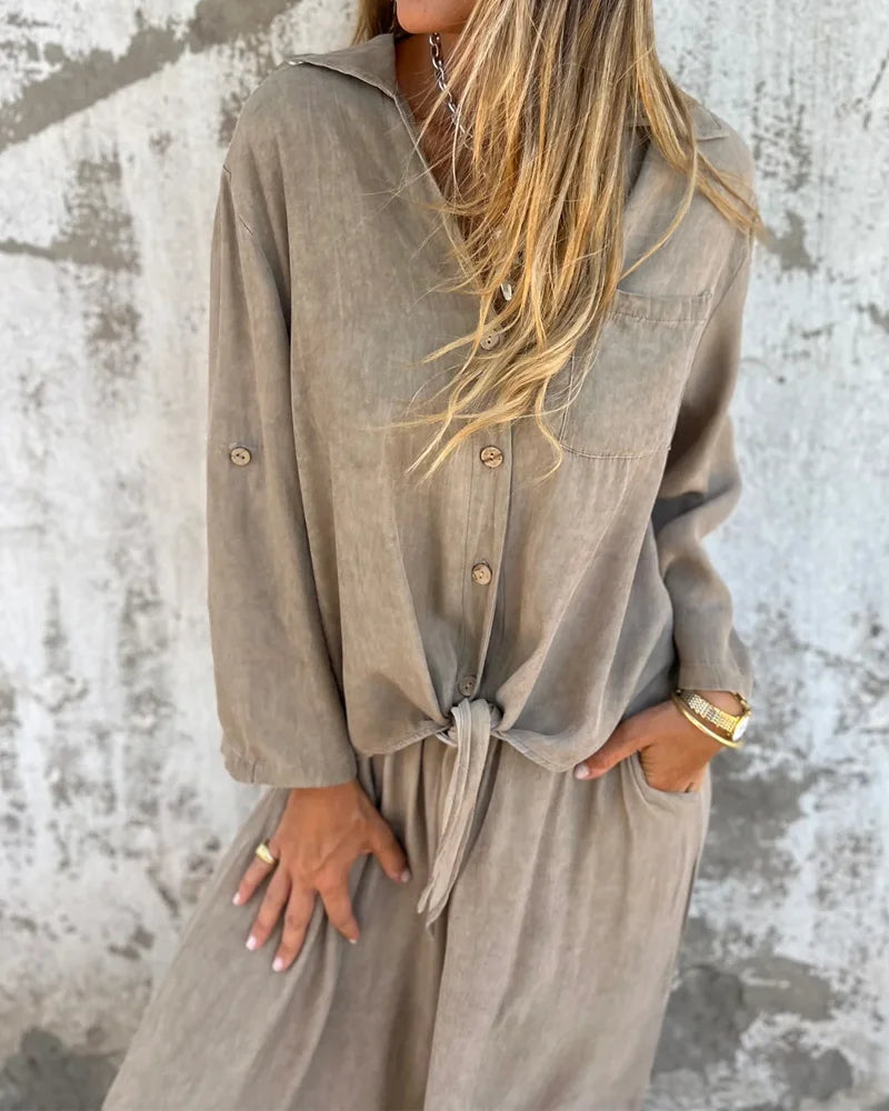 Nura | Casual linnen set met wide leg broek