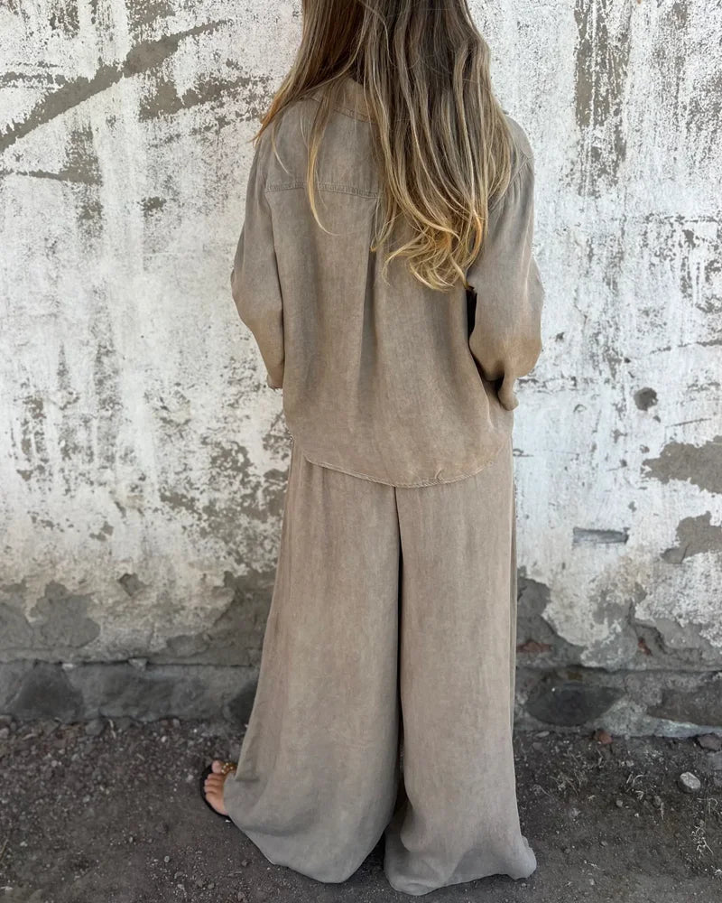 Nura | Casual linnen set met wide leg broek
