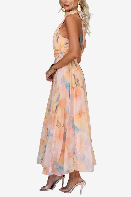 Aurélie | Robe longue fluide à col halter