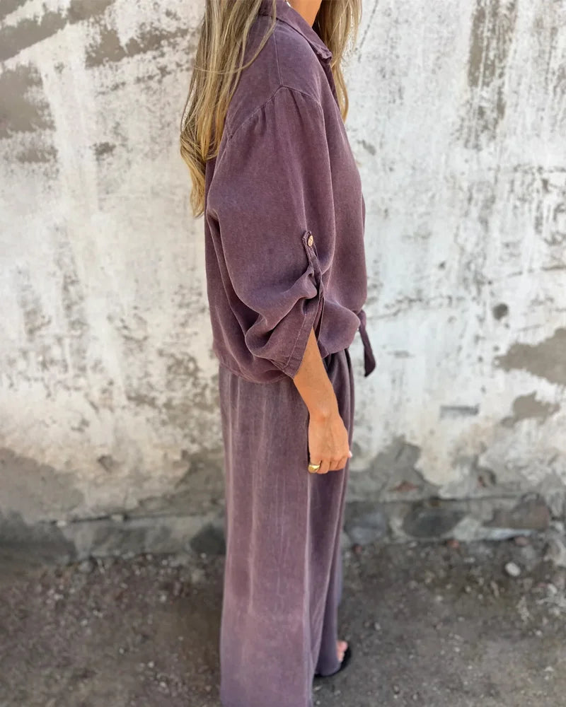 Nura | Casual linnen set met wide leg broek