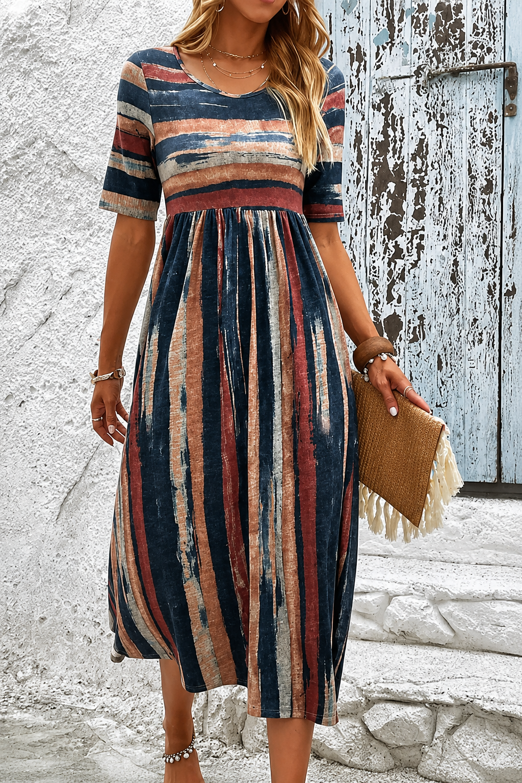 Nora | Robe Midi Rayée Artistique
