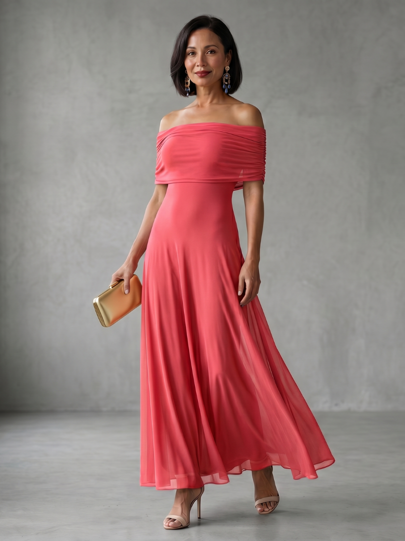 Clémence | Midi Robe Drapée Épaule Nue