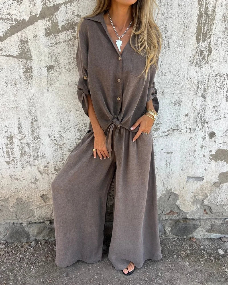 Nura | Casual linnen set met wide leg broek