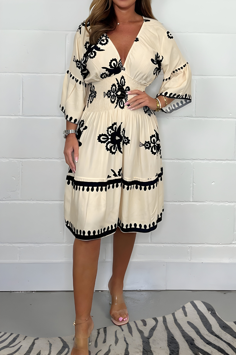 Auriane | Robe midi bohème à col V