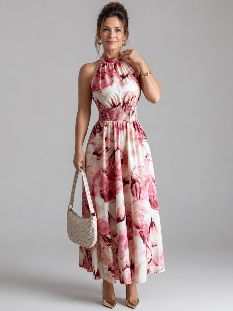 Chloé | Robe Midi Halter Fluide Élégante