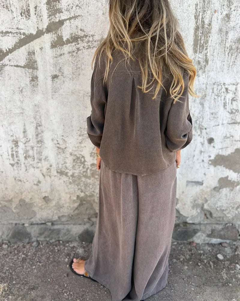 Nura | Casual linnen set met wide leg broek