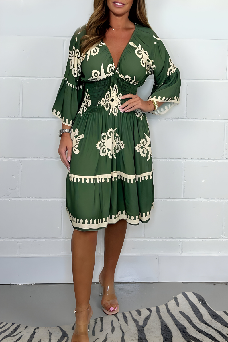 Auriane | Robe midi bohème à col V