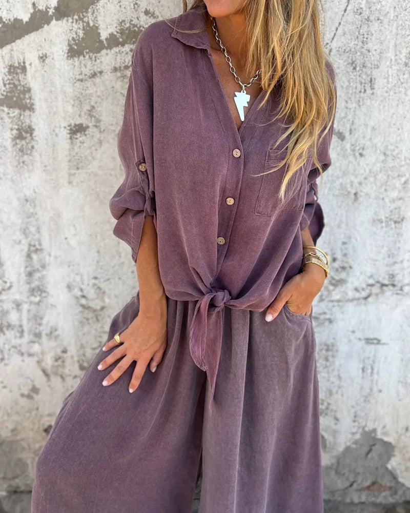 Nura | Casual linnen set met wide leg broek