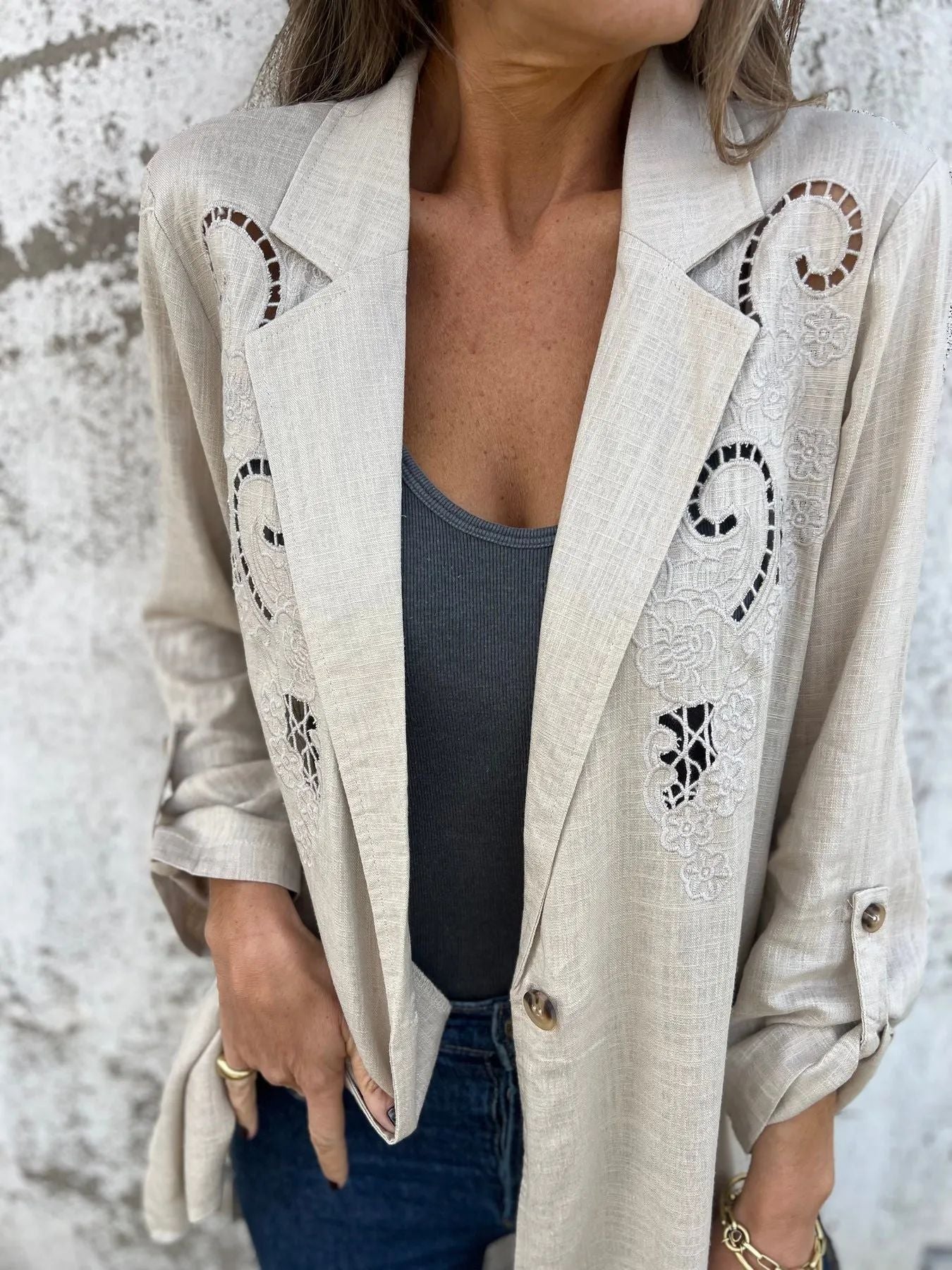 Thalia | Zomerse blazer met kantaccenten