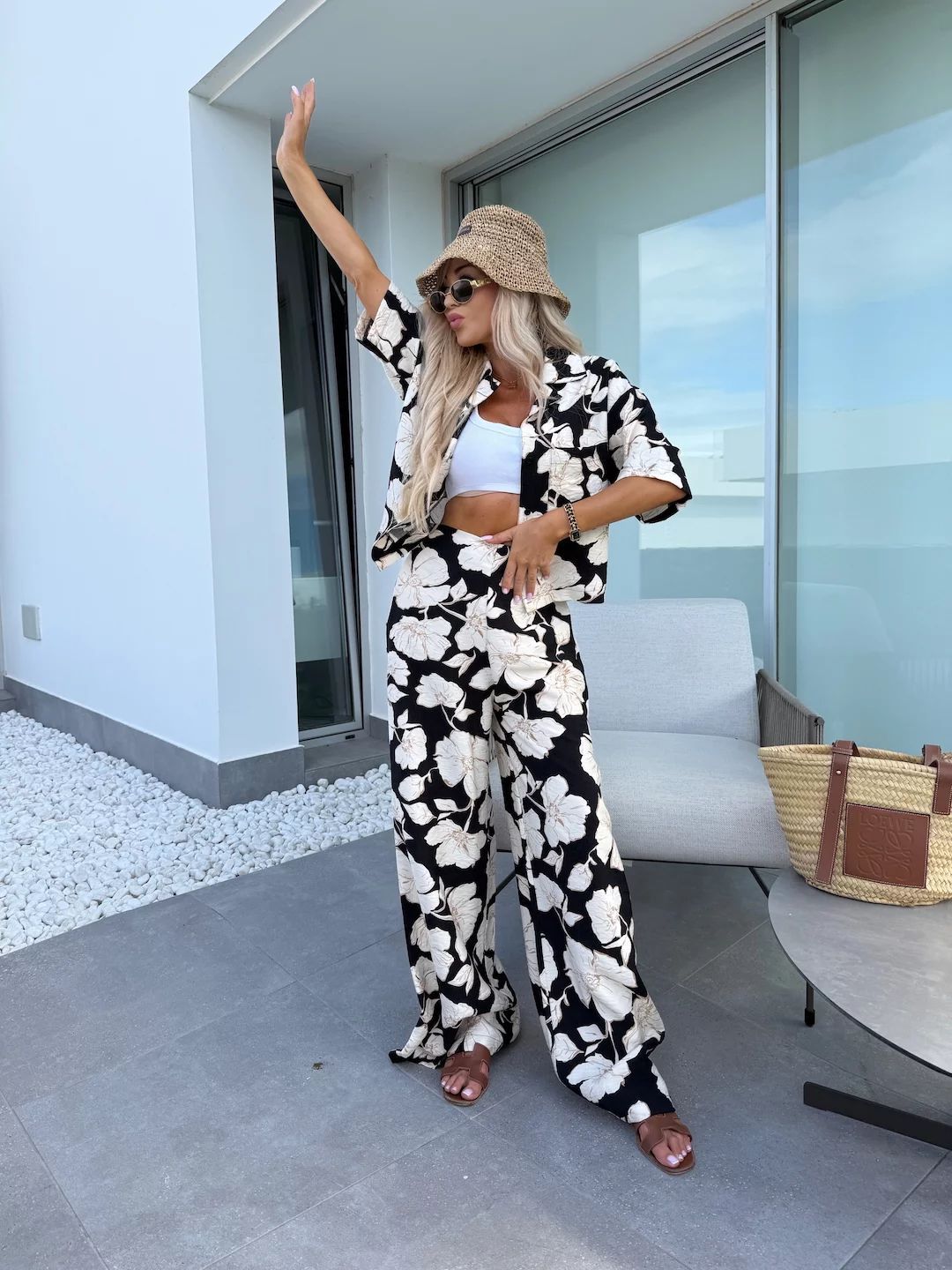 Luz | Ensemble fleuri deux pièces avec pantalon large