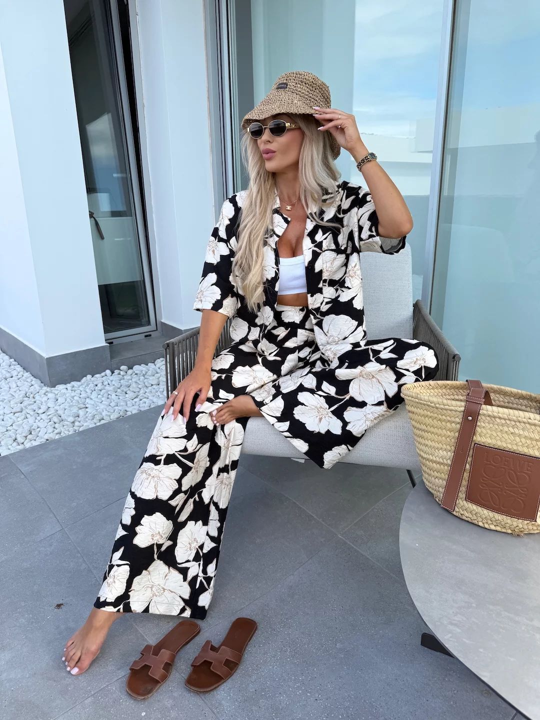 Luz | Tweedelige bloemen set met wijde broek