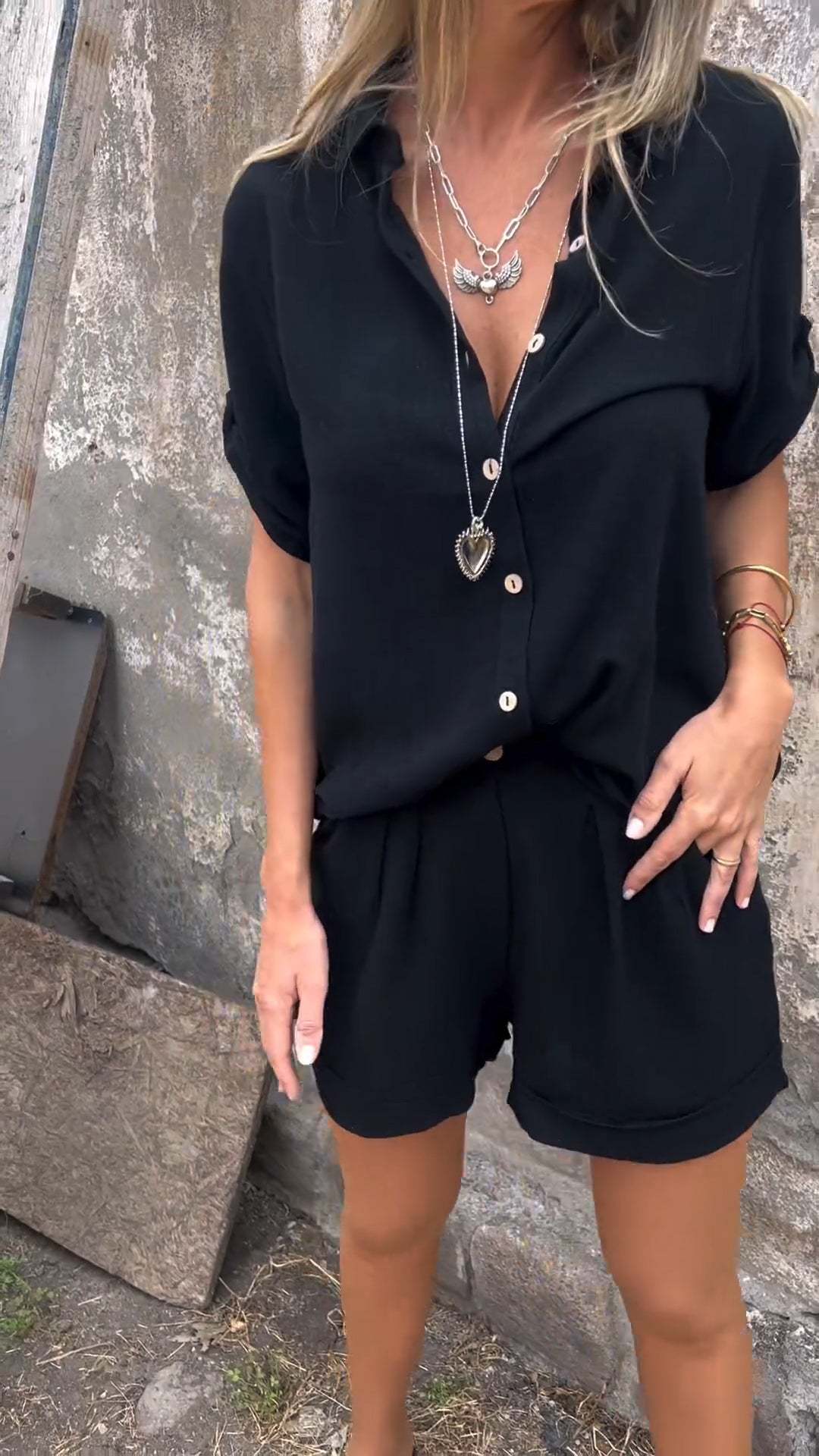 Mila | Linnen set met korte broek en los overhemd