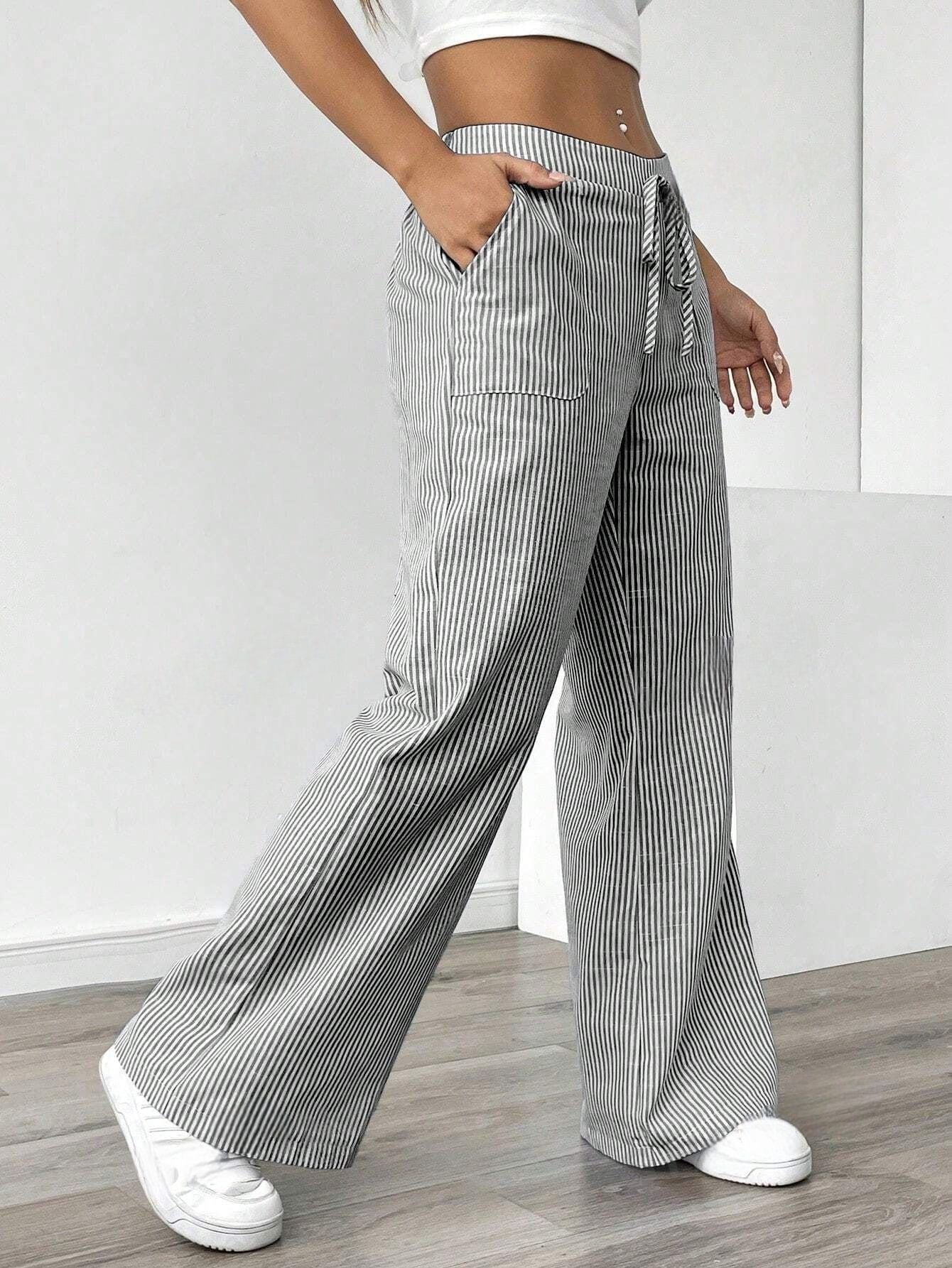 Nola | Gestreepte wide leg broek