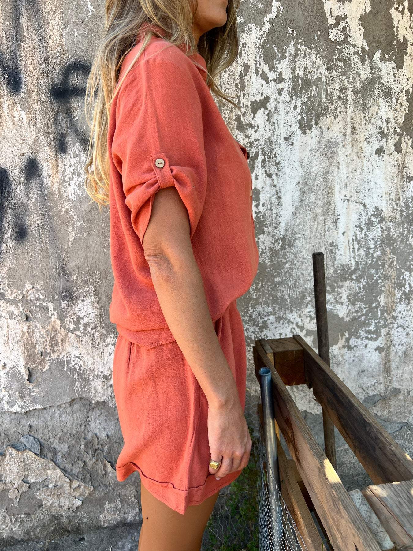 Mila | Linnen set met korte broek en los overhemd