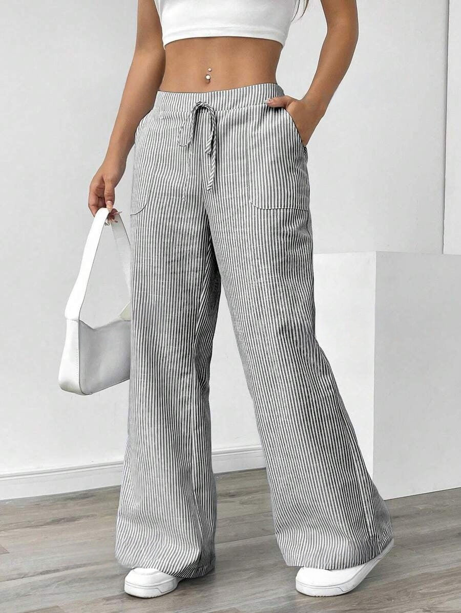 Nola | Gestreepte wide leg broek