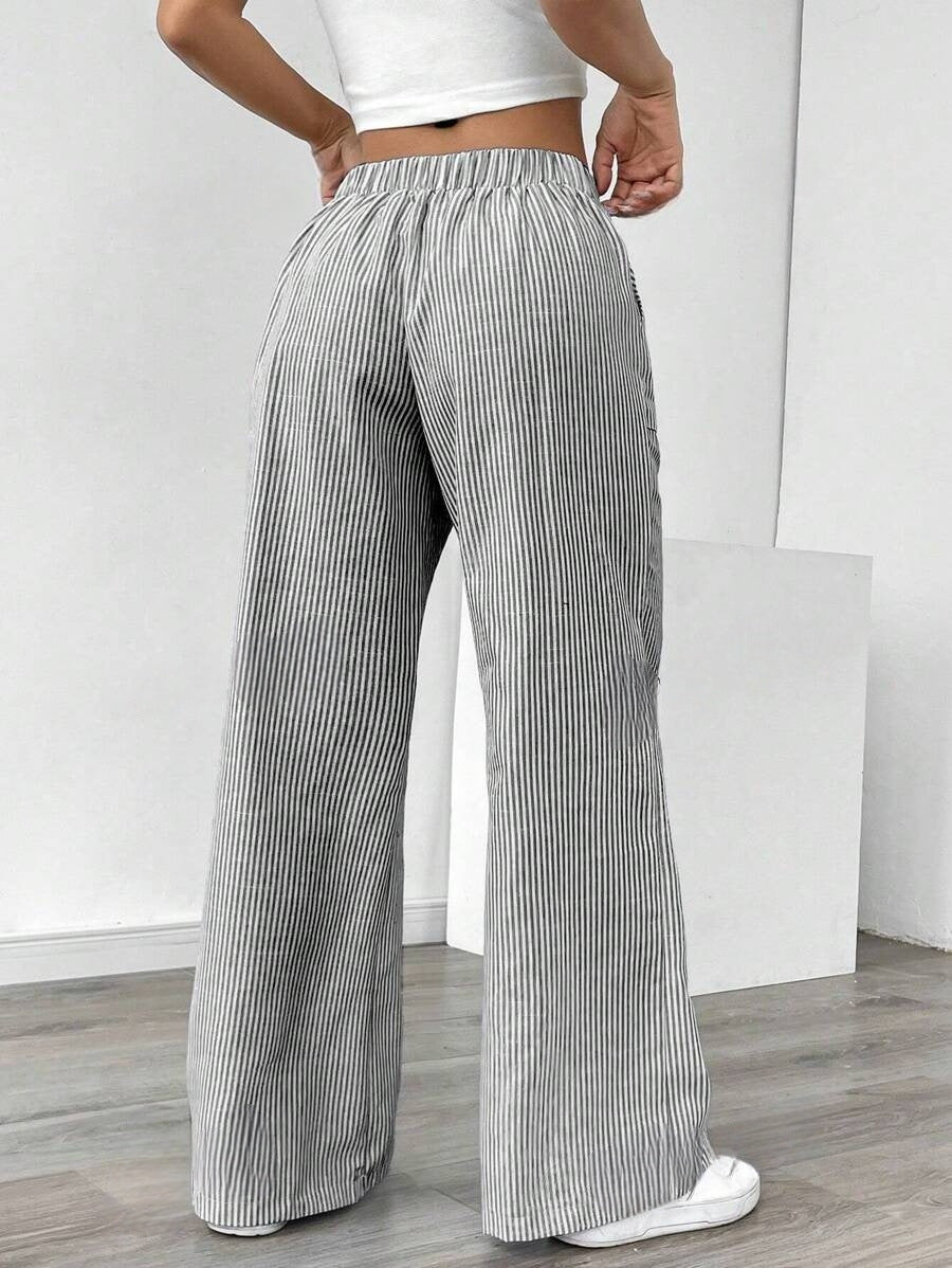 Nola | Gestreepte wide leg broek