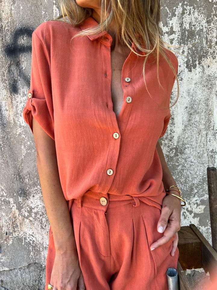 Mila | Linnen set met korte broek en los overhemd