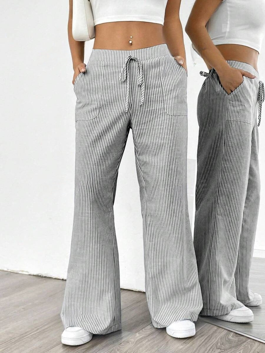 Nola | Gestreepte wide leg broek