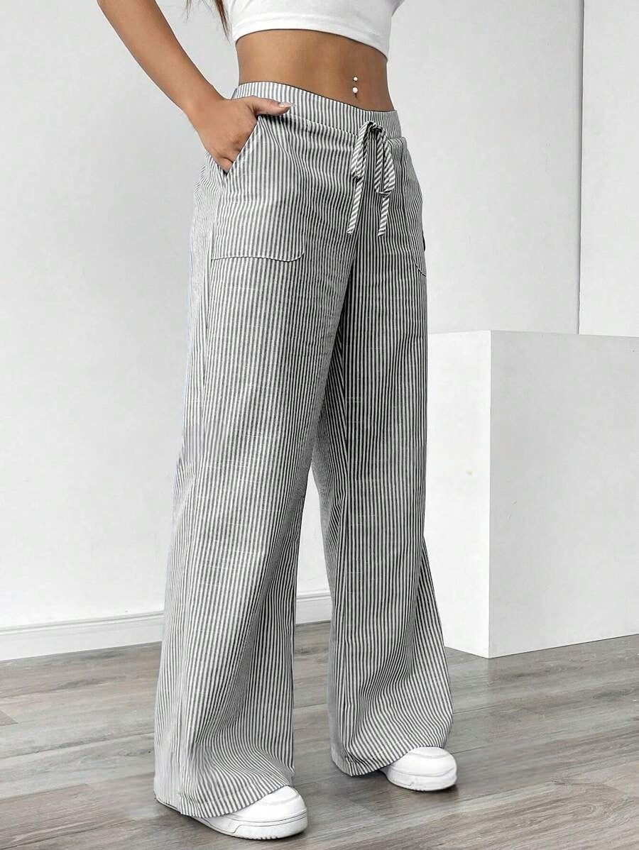 Nola | Gestreepte wide leg broek