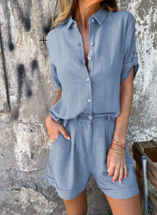 Mila | Linnen set met korte broek en los overhemd